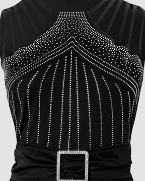 2025 Summer Women's Sexy Round Neck Rhinestone Sheer Mesh Sleeveless Jumpsuit with Belt New Fashion Rompers Womens Jumpsuit