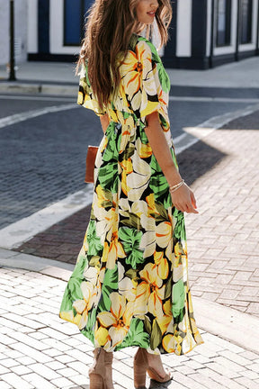 Casual Print Women Dress Summer Fahsion V Neck Short Sleeve Office Elegant Maxi Dresses Female Holiday Beach Party Dress New
