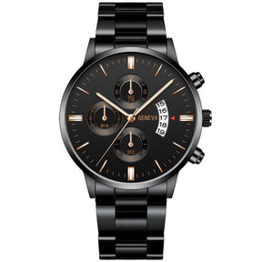 Leisure Business Fashion Men Black Stainless Steel Watch Luxury Calendar Quartz Wrist Watch Mens Business Watches for Man Clock