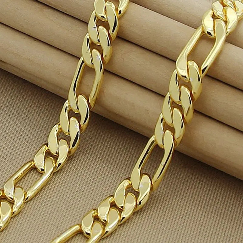 High Quality Men's 8mm 24 inch 60cm Gold Necklace Electroplated Yellow Gold Colored Figaro Chain Necklace Men's Luxury Jewelry