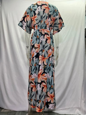 Casual Print Women Dress Summer Fahsion V Neck Short Sleeve Office Elegant Maxi Dresses Female Holiday Beach Party Dress New