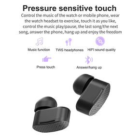 2 In 1 TWS Earphones Smart Watch Waterproof Wireless Bluetooth Dual Headset Call Health Blood Pressure Sports Music Smartwatch