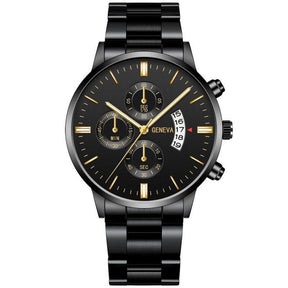 Leisure Business Fashion Men Black Stainless Steel Watch Luxury Calendar Quartz Wrist Watch Mens Business Watches for Man Clock