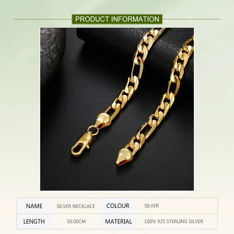18K Gold 8MM Flat Necklace Chain For Men Women Fashion Jewelry Wholesale