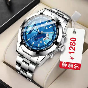 WOKAI high quality large dial men's European style waterproof luminous personality calendar watch boy business clock retro