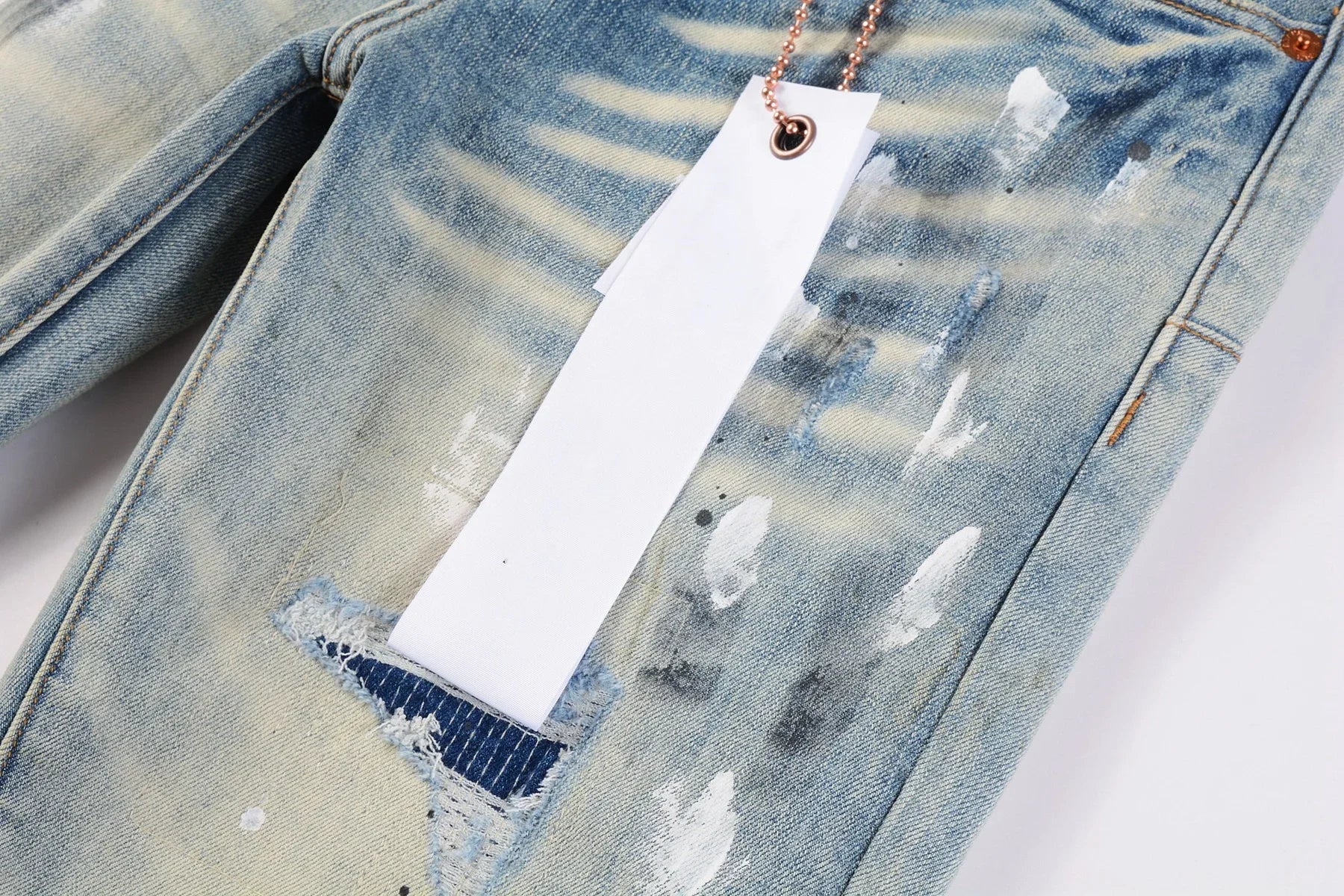 Purple jeans Men Fashion American high street brand Vintage wash blue paint distressed hole Repair Low Rise Skinny Denim pant