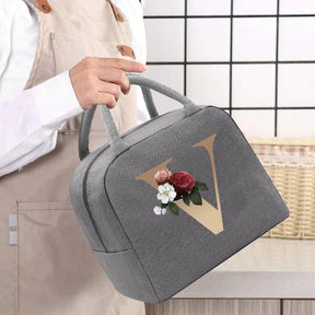 Thermal Food Picnic Lunch Box Insulated School Child Tote Lunch Bags for Work Cute Gold Letter Pattern Cooler Bag for Women