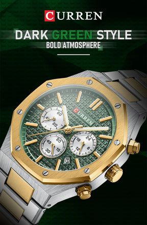 CURREN Fashion Casual Stainless Steel Band Quartz Wristwatches with Chronograph Waterproof Men's Watches