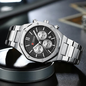 CURREN Fashion Casual Stainless Steel Band Quartz Wristwatches with Chronograph Waterproof Men's Watches