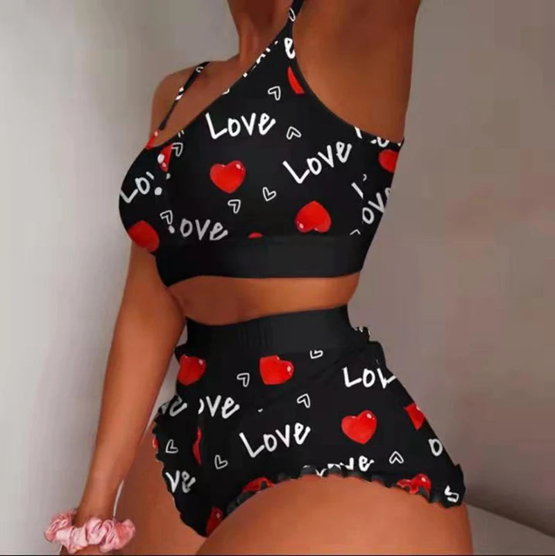 Summer Sexy Tank Top and Tropical Print Shorts Set With Belt Two Piece Suit Sleeveless Tops Party Wear Sets