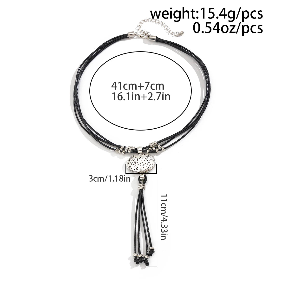 Lacteo Retro Leather Wax Necklace Women Round Silver Color Pendant Long Tassel Ethnic StyleThread Chain Neck Jewelry New Year