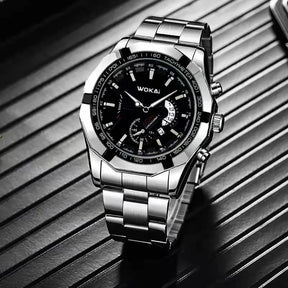 WOKAI high quality large dial men's European style waterproof luminous personality calendar watch boy business clock retro