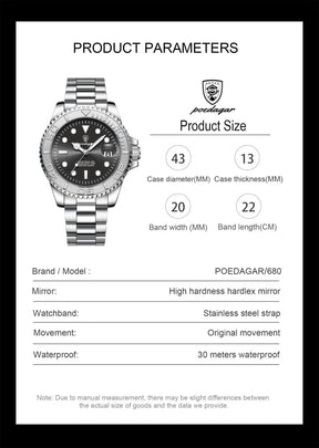 POEDAGAR Luxury Men Watch Business Quartz Man Clock Sports Waterproof Luminous Date Stainless Steel Men's Watches Male Reloj+box