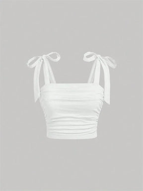Solid Tie Shoulder Ruched Wide Strap Slim Fit Crop Top for Women Summer 2024 Y2K Clothes Pink Backless Cami Top Streetwear
