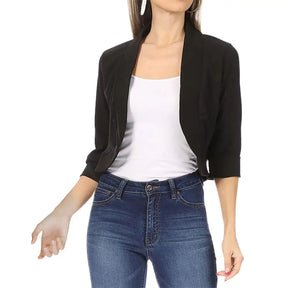 Cropped Women Blazer Temperament Cardigan All-match 3/4 Sleeve Office Suit Jacket Slim Fit No Button Business Coat Outerwear