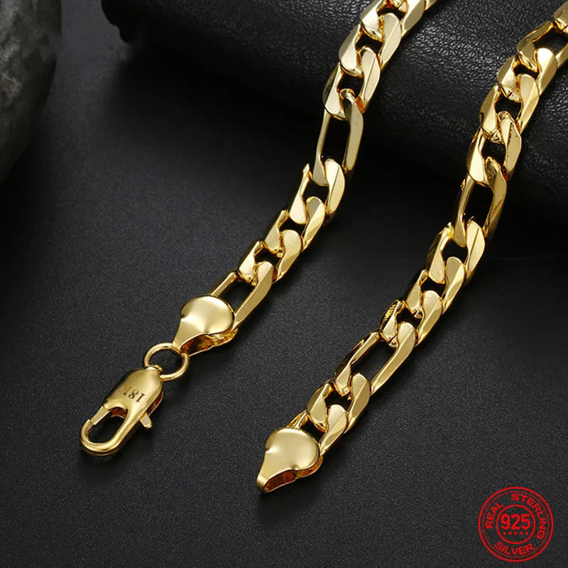 18K Gold 8MM Flat Necklace Chain For Men Women Fashion Jewelry Wholesale