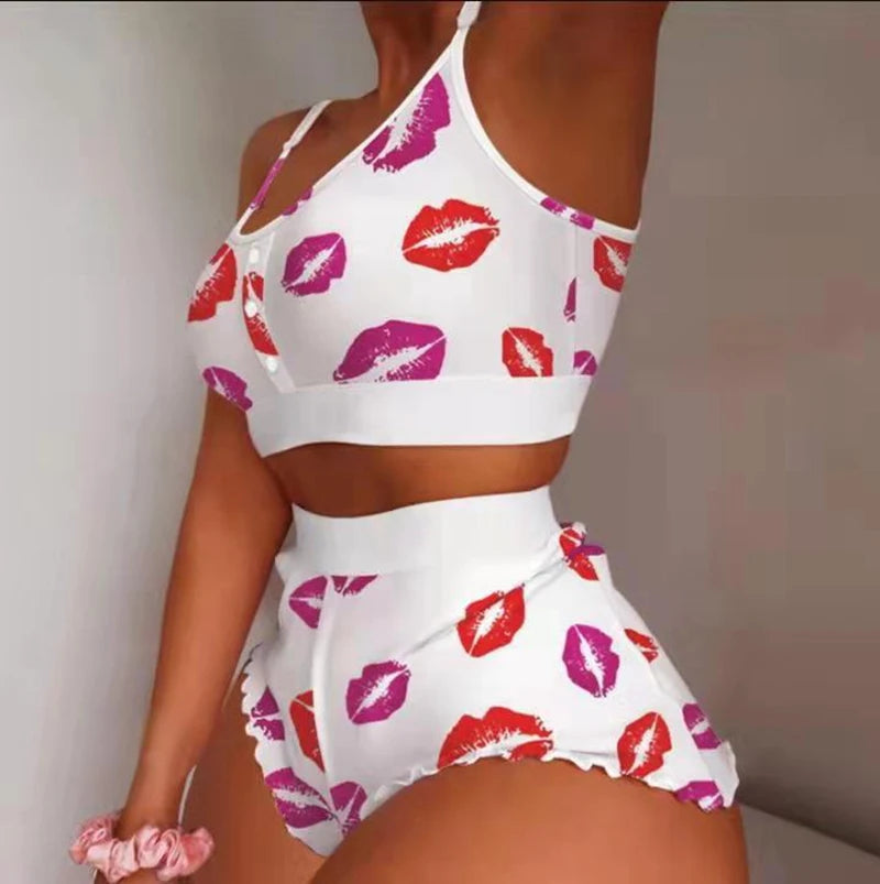 Summer Sexy Tank Top and Tropical Print Shorts Set With Belt Two Piece Suit Sleeveless Tops Party Wear Sets