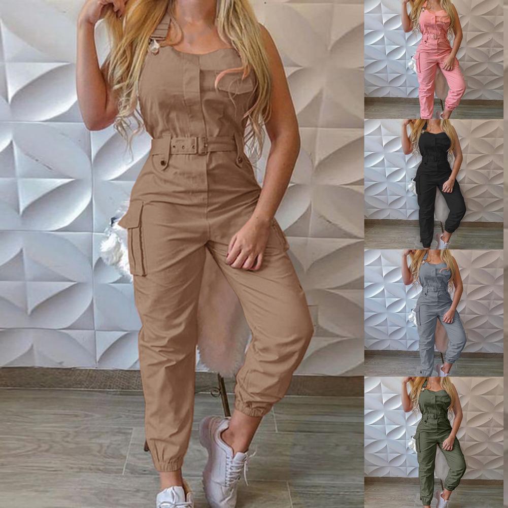 Women Romper 5 Colors Women Jumpsuit Women Sleeveless Slim Halter Jumpsuit Romper Casual Backless Pockets Overalls Playsuit