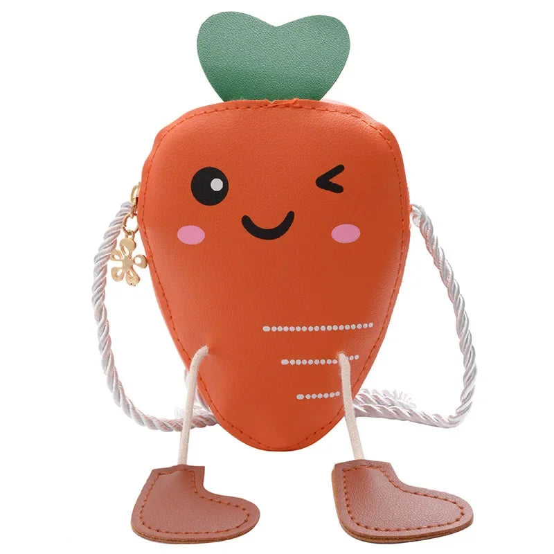 New Mini Cartoon Carrot PU Leather Children's Small Crossbody Bag Cute Kids One Shoulder Bag Boy Girl Sweet Messenger Bag Purse