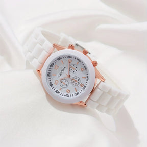 6PCS/Set Women's Watches Casual Silicone Band Analog Quartz Watch Heart Pearls Jewelry Set(Without Box)