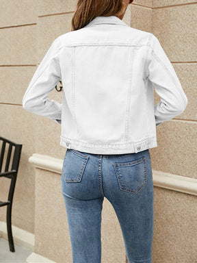 Women Denim Jacket Solid Color Black Blue Yellow Pink Red Casual Long Sleeve Button Down Chest Pocket Jean Jacket