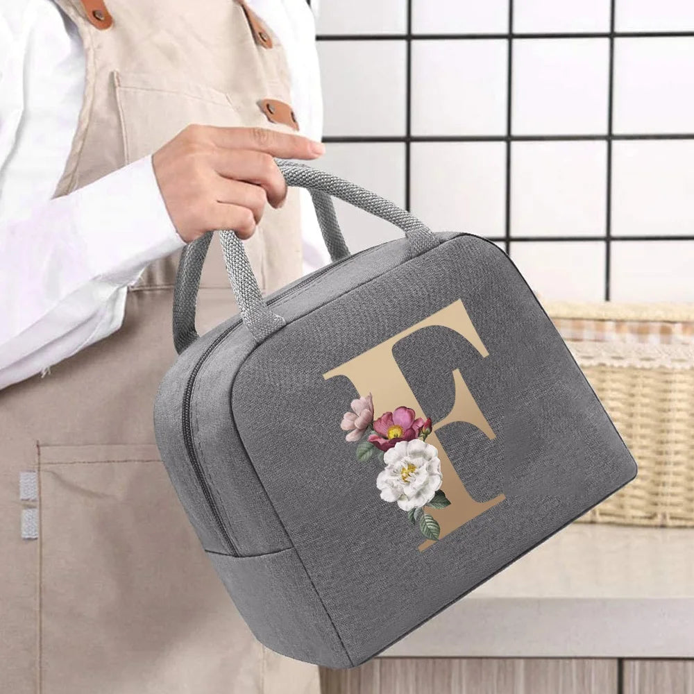 Thermal Food Picnic Lunch Box Insulated School Child Tote Lunch Bags for Work Cute Gold Letter Pattern Cooler Bag for Women