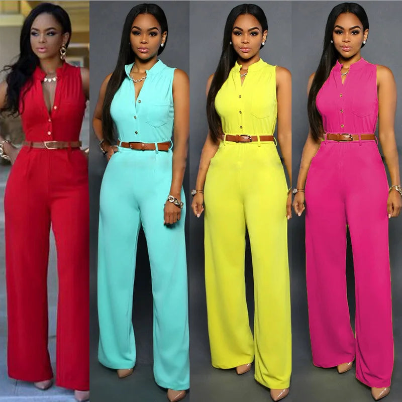 Jumpsuit Women 2021 Europe New single-breasted High Waist Belt wide-legged Pants Jumpsuits Rompers Womens Slim Jumpsuits ZSW2197