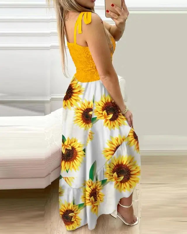 Summer Women's 2025  new irregular strapless halter sleeveless long dress Sling Patchwork Print Irregular Tube Top Dress
