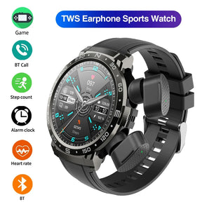 2 In 1 TWS Earphones Smart Watch Waterproof Wireless Bluetooth Dual Headset Call Health Blood Pressure Sports Music Smartwatch