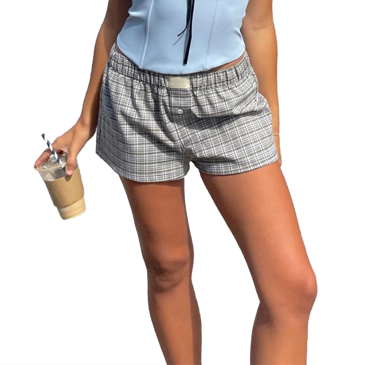 Women s Y2K Summer Lounge Shorts Checkered Printed Sports Shorts with Button Elastic Pajamas Short for Women
