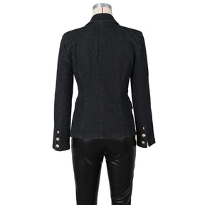 Women New Slim Double-Breasted Button Denim Jacket Coat Slim Long Sleeve Autumn Ripped Fashion Jacket Blazer