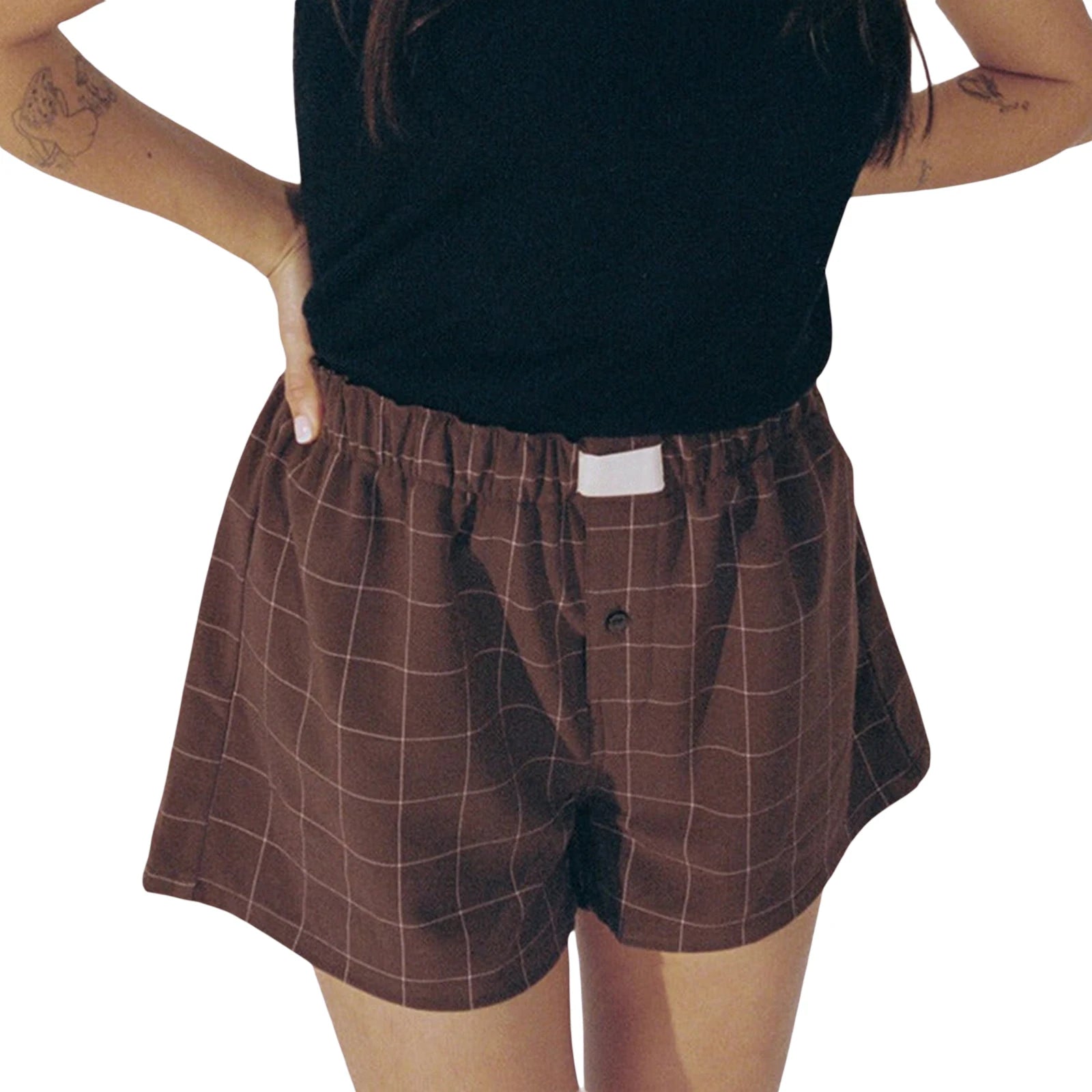Women s Y2K Summer Lounge Shorts Checkered Printed Sports Shorts with Button Elastic Pajamas Short for Women