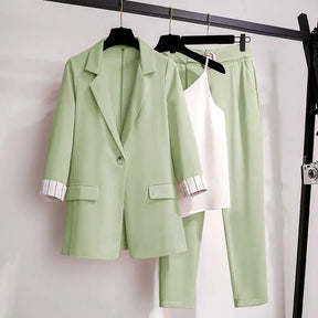 2025 spring new plus size Korean elegant women's suit female blazer leisure pants Tweed suit jacket three piece jacket pants set