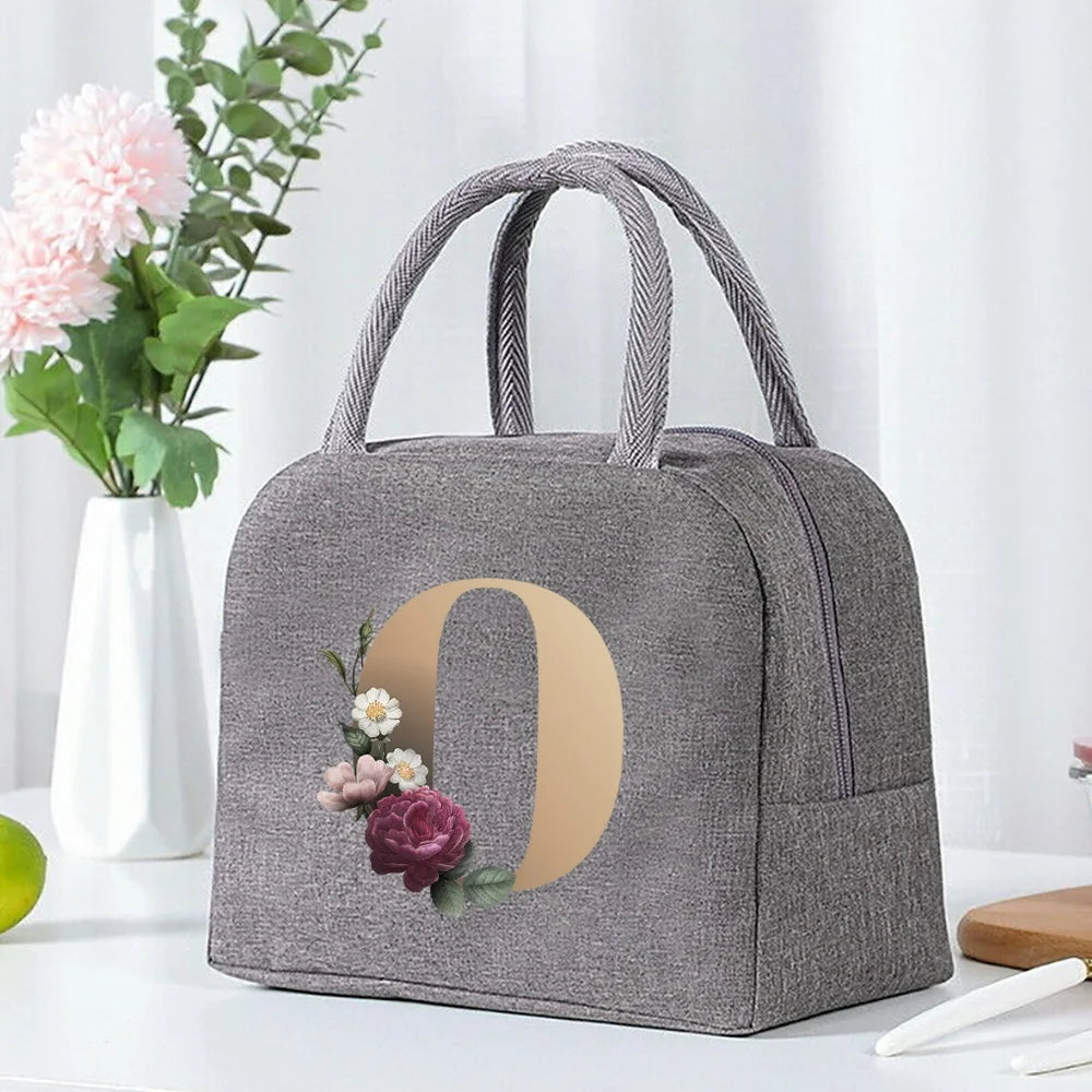 Thermal Food Picnic Lunch Box Insulated School Child Tote Lunch Bags for Work Cute Gold Letter Pattern Cooler Bag for Women