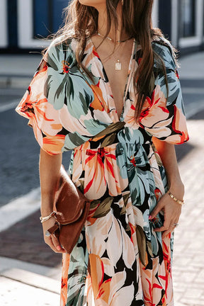 Casual Print Women Dress Summer Fahsion V Neck Short Sleeve Office Elegant Maxi Dresses Female Holiday Beach Party Dress New