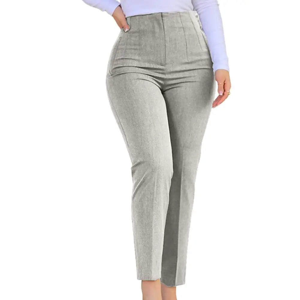 Stylish Office Pants 3D Cutting Workwear Anti-pilling Women Cropped Work Pants Solid Color Female Casual Trousers For Daily Wear