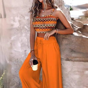 Women's Fashion Spring/Summer Sleeveless Tank Slim Fit Short Top Elegant High Waist Casual Printing Pants 2-piece Set S-3XL