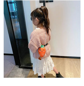 New Mini Cartoon Carrot PU Leather Children's Small Crossbody Bag Cute Kids One Shoulder Bag Boy Girl Sweet Messenger Bag Purse