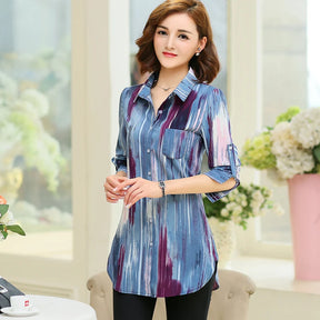 Women Striped Printed Long Sleeve Shirts 2023 New Ladies Loose X-Long Style Casual Shirt Tops Women Clothes Factory Wholesale