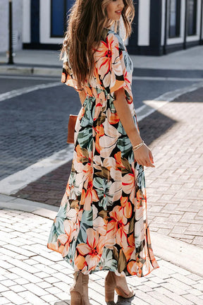 Casual Print Women Dress Summer Fahsion V Neck Short Sleeve Office Elegant Maxi Dresses Female Holiday Beach Party Dress New