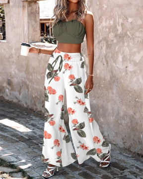 Women's Fashion Spring/Summer Sleeveless Tank Slim Fit Short Top Elegant High Waist Casual Printing Pants 2-piece Set S-3XL