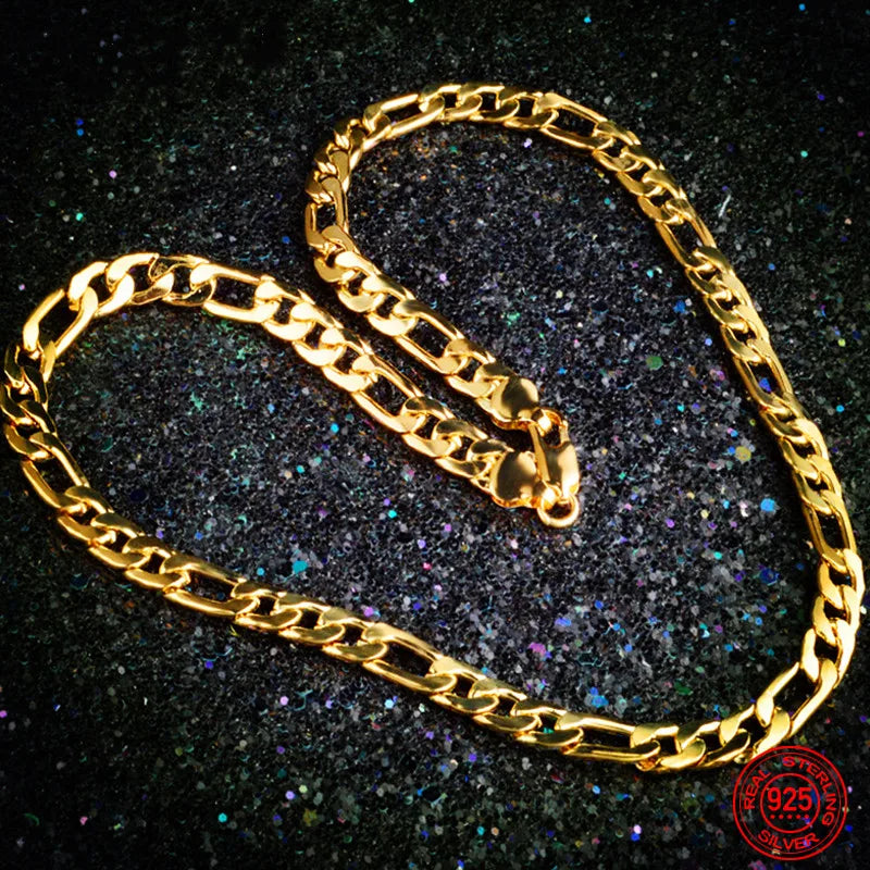 18K Gold 8MM Flat Necklace Chain For Men Women Fashion Jewelry Wholesale