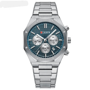 CURREN Fashion Casual Stainless Steel Band Quartz Wristwatches with Chronograph Waterproof Men's Watches