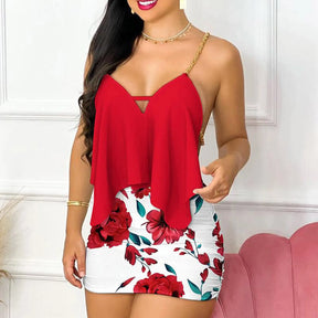 Short Sets 2025 Summer Women Top And Skirt Set With Fine Sling, Two Piece Elegant Suit With Open Back And Chain Conjuntos Para