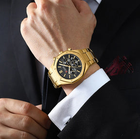 CURREN Fashion Casual Stainless Steel Band Quartz Wristwatches with Chronograph Waterproof Men's Watches