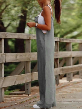 Summer Women Jumpsuit Backless Sleeveless Spaghetti Strap Wide Leg Lady Jumpsuit Deep Crotch Pockets Full Length Female Jumpsuit