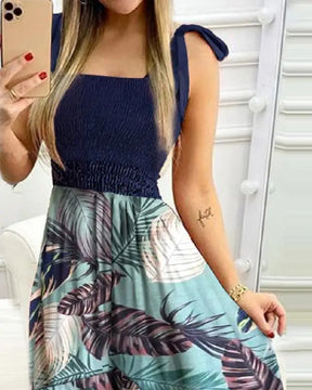 Summer Women's 2025  new irregular strapless halter sleeveless long dress Sling Patchwork Print Irregular Tube Top Dress