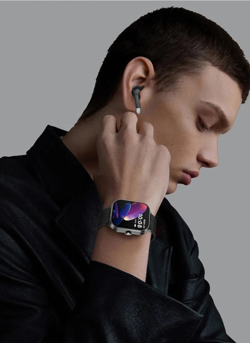 D8 Pro Smart Watch Large Screen With Earbuds TWS 2 In 1 Wireless Bluetooth Noise Earphones NFC Headset Music Sports Smartwatch