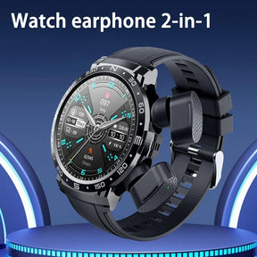2 In 1 TWS Earphones Smart Watch Waterproof Wireless Bluetooth Dual Headset Call Health Blood Pressure Sports Music Smartwatch