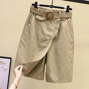 Pants Skirt for Women Shorts Summer Wide Leg Blue High Waist Straight-legged  Pockets Woman Short Black Korean Fashion Culotte